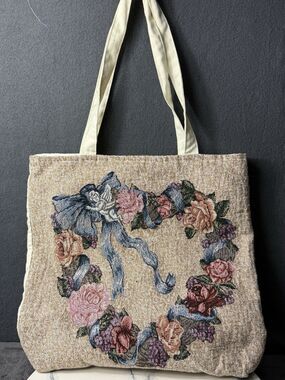 Vintage Riverdale Decorative Woven Tapestry Tote Bag Heart Angel Shoulder Purse